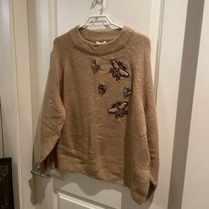 H&M Embroidered Tan Sweater with Jem Bugs Insects